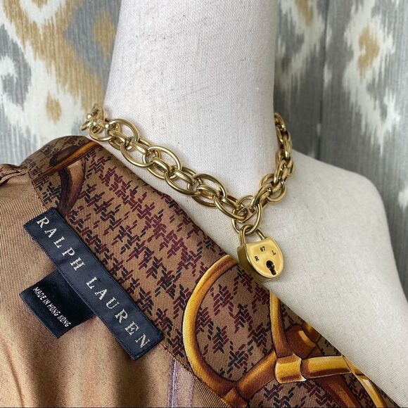 Ralph Lauren Brown Multi Glen Plaid Equestrian Elegance Silk Print Blouse - Picture 3 of 16